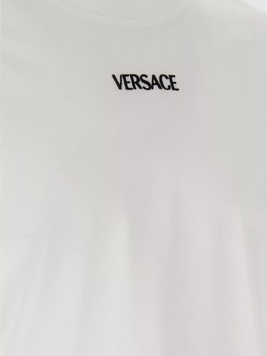 Versace White T-shirt With Lettering Logo On The Front In Cotton Man In White