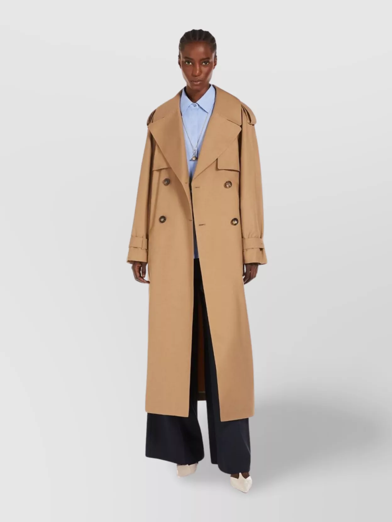 Max Mara Belted Double-breasted Trench Coat With Rain Cape