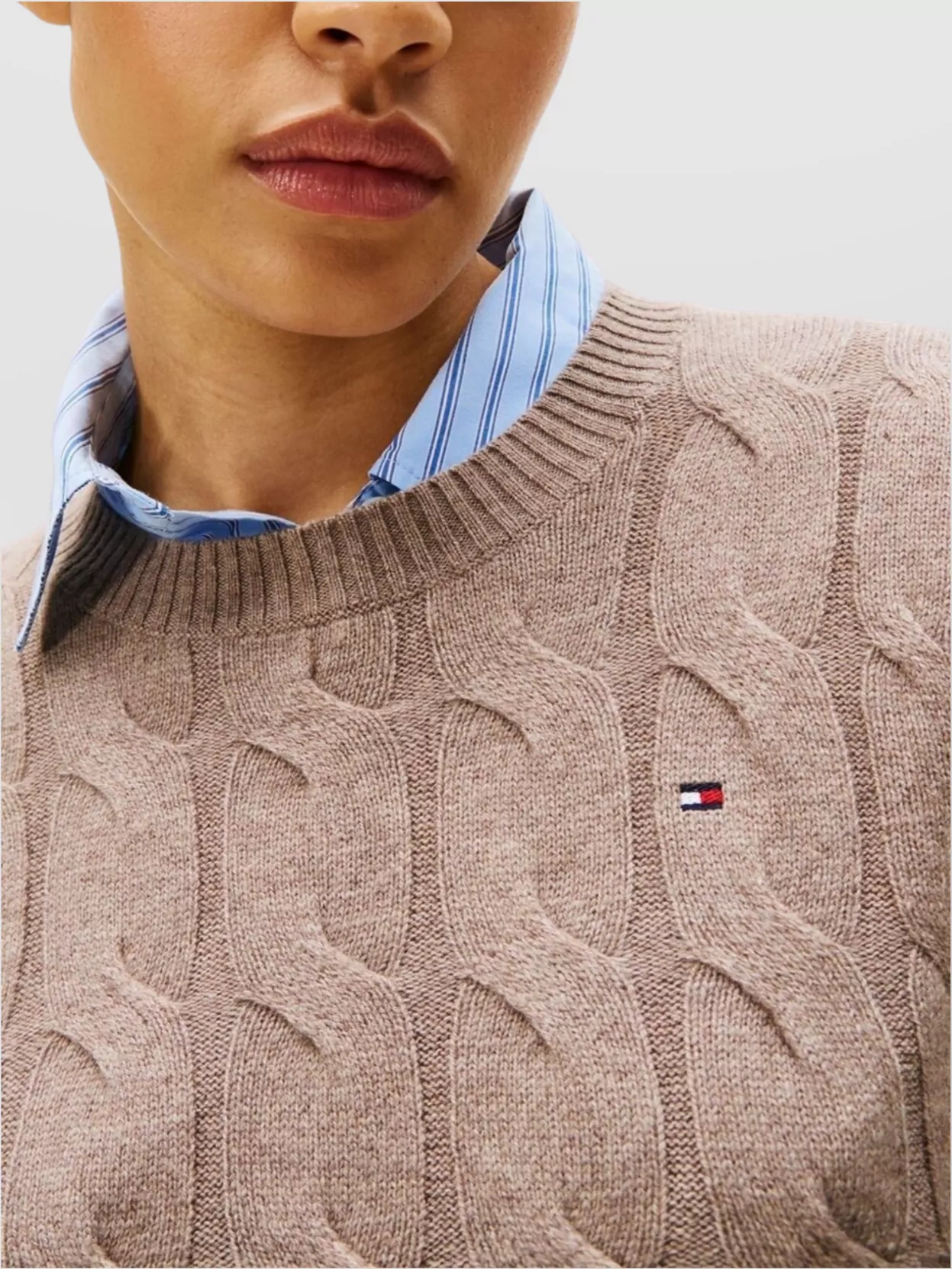 Tommy Hilfiger Cable Knit Wool Sweater With Ribbed Trim