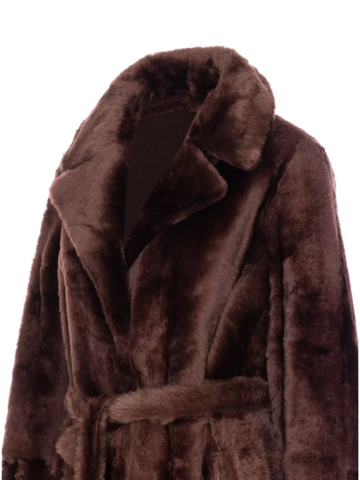 Yves Salomon Belted Faux Fur Long Coat With Pockets