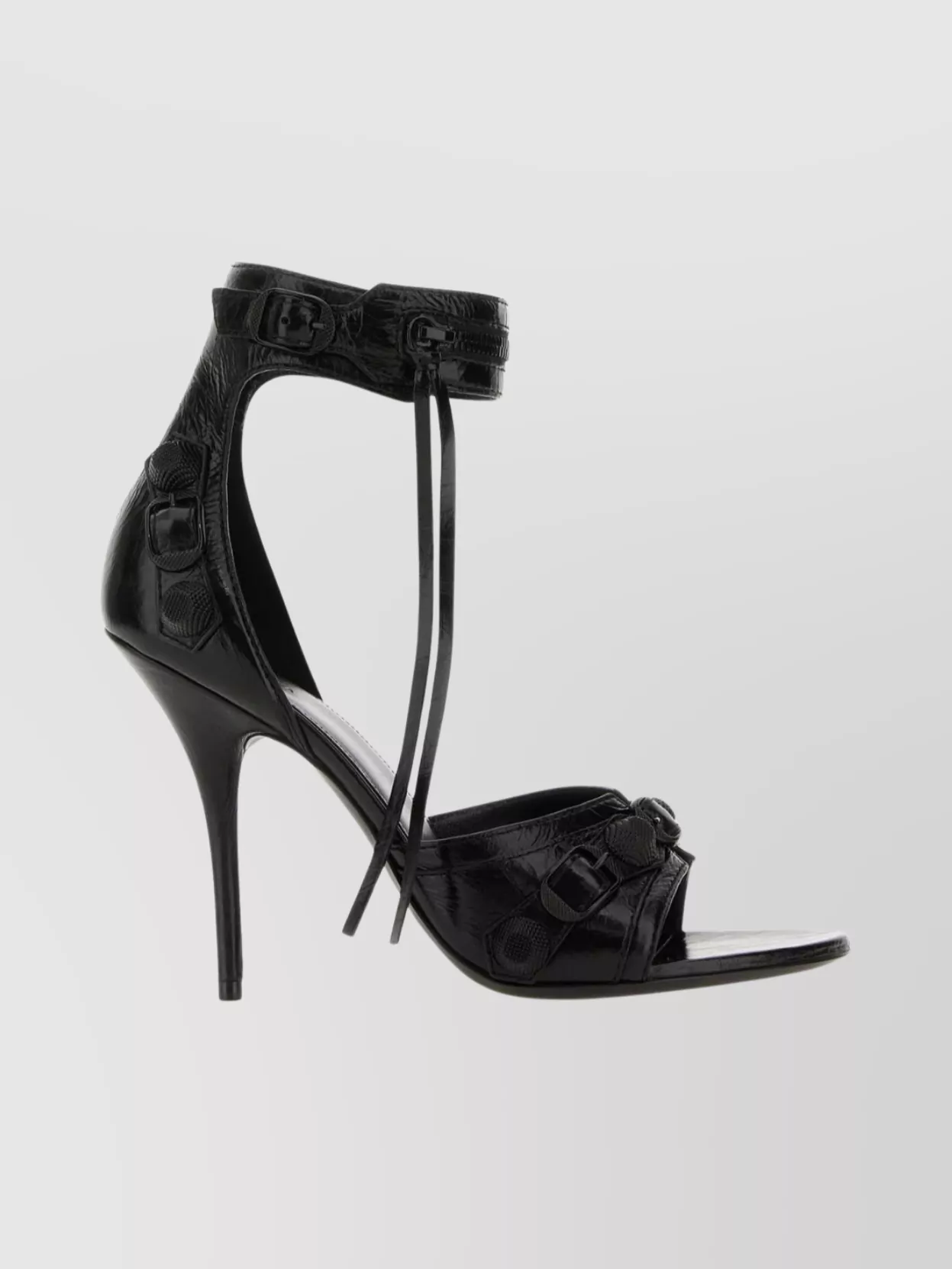 Balenciaga Cagole Leather Sandals Embossed Design In Black