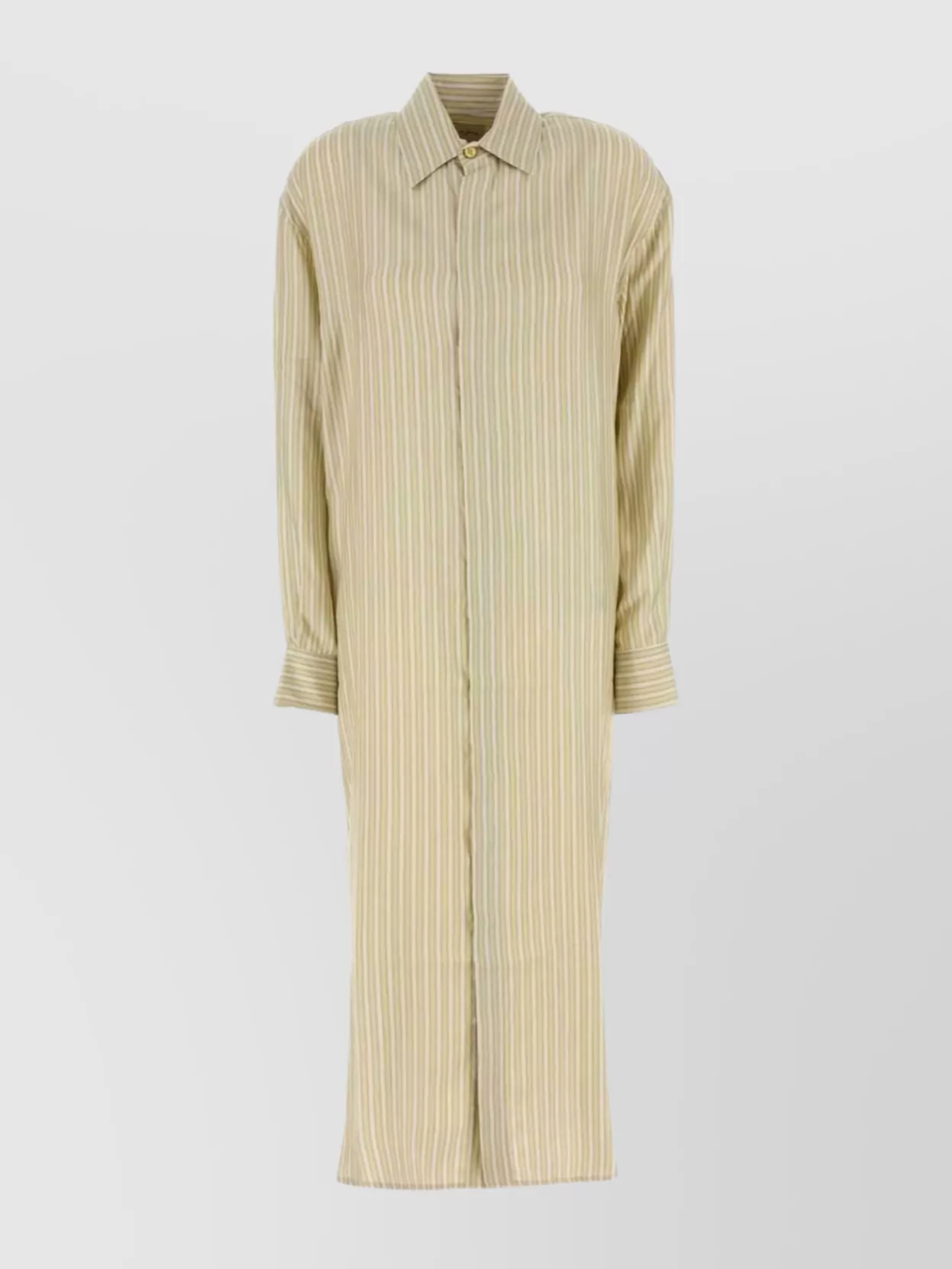 Le Kasha Striped Silk Shirt Dress With Long Sleeves In Nude