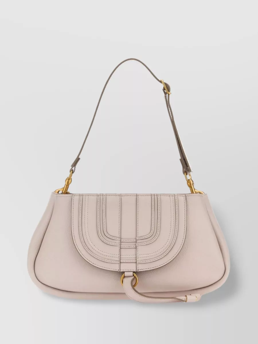 Chloé Pebble Leather Clutch With Front Flap Pocket In Cream