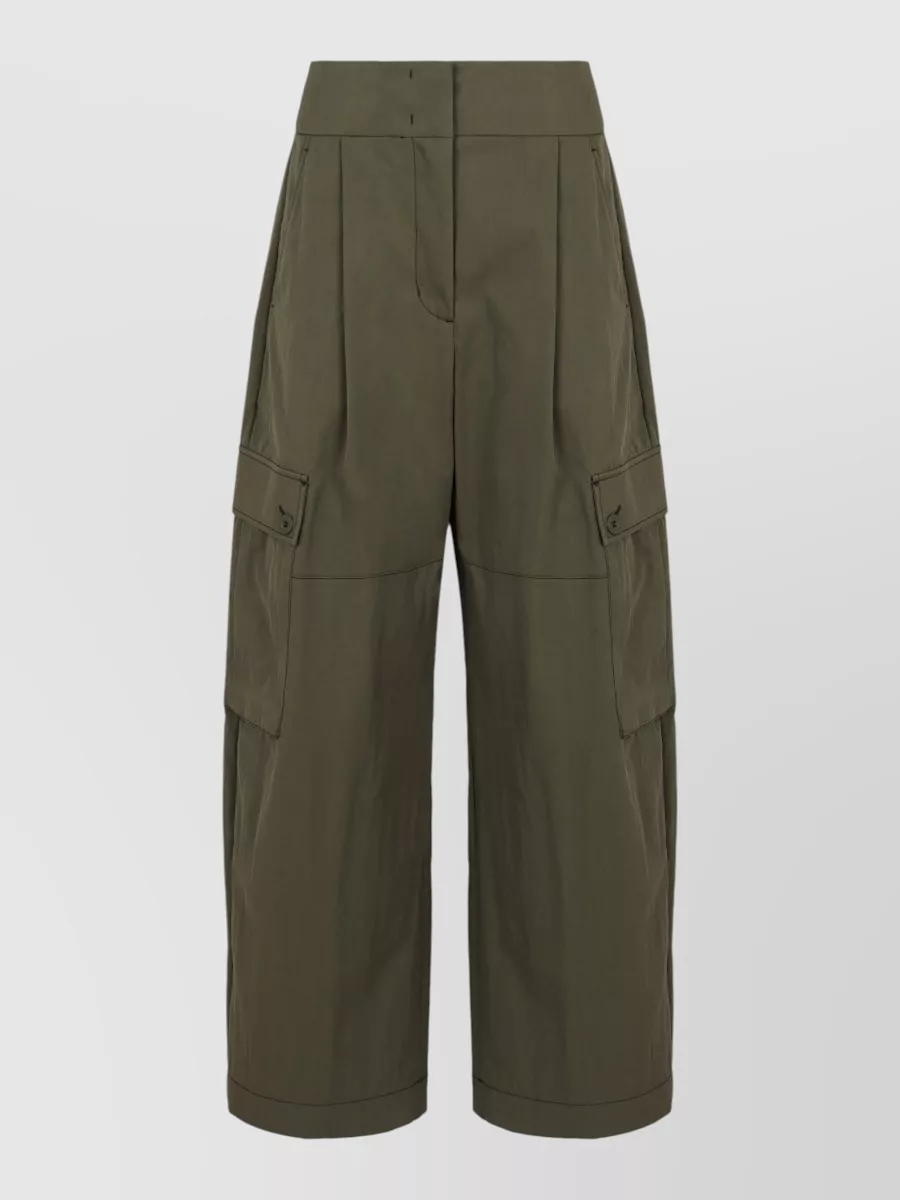 Weekend Max Mara Cotton Blend Gabardine Cargo Wide Trousers In Green