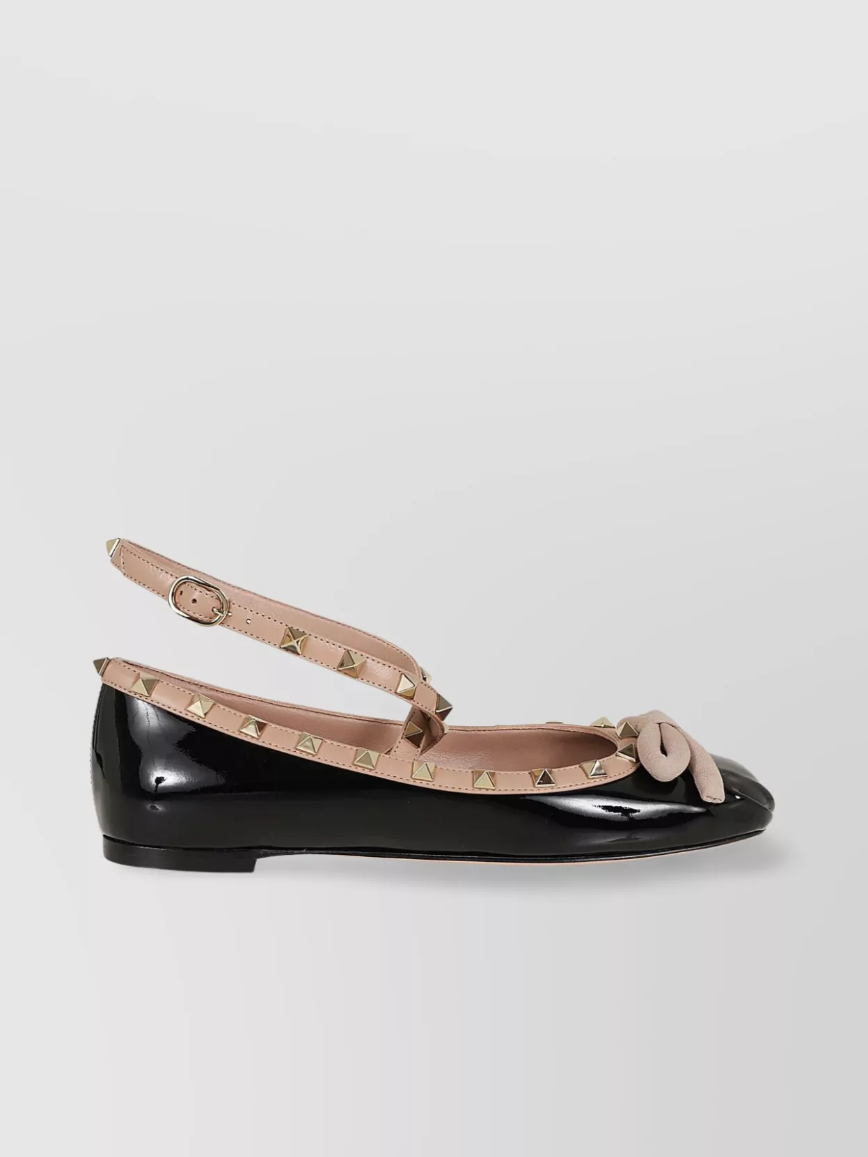 Shop Valentino Pointed-toe Patent Ballet Flats With Bow And Stud Embellishments