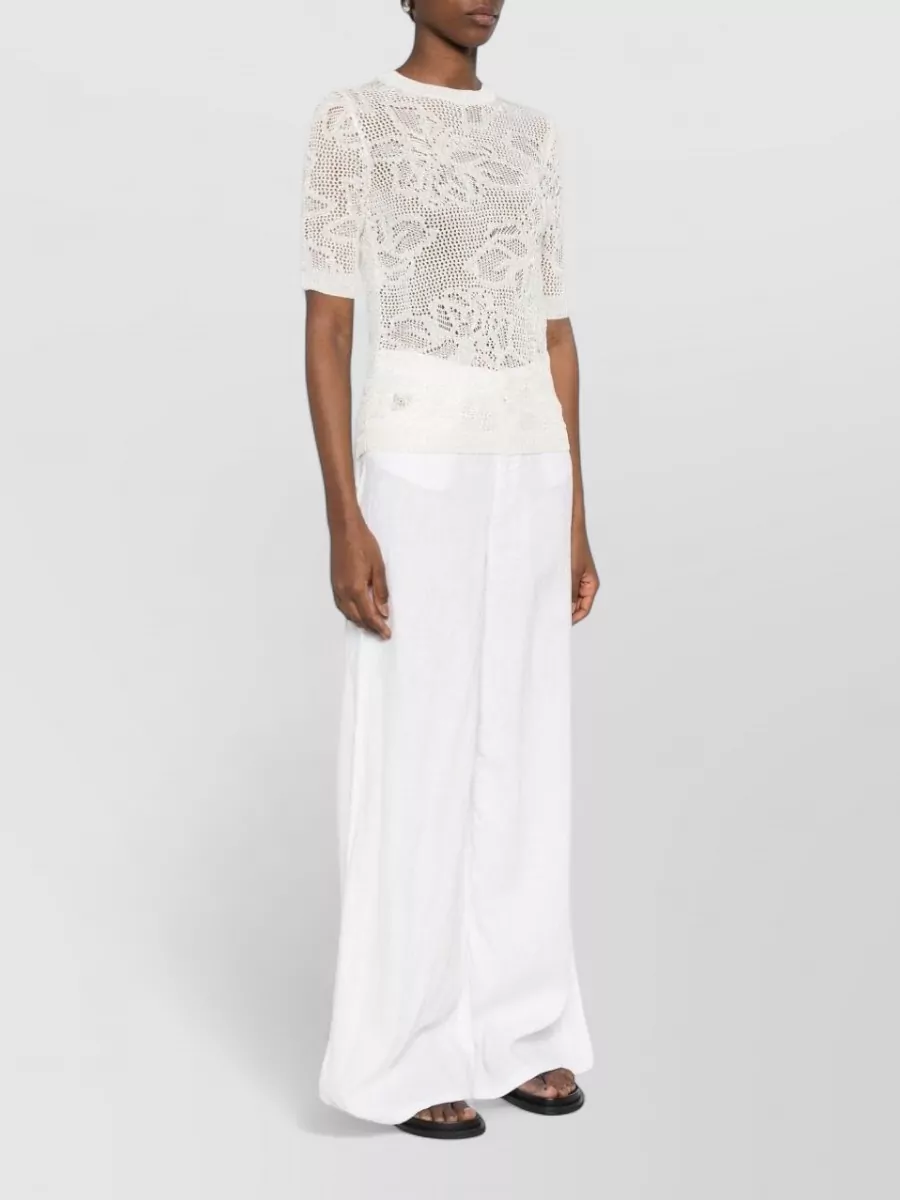 Fabiana Filippi Embellished Openwork Short-Sleeve Blouse