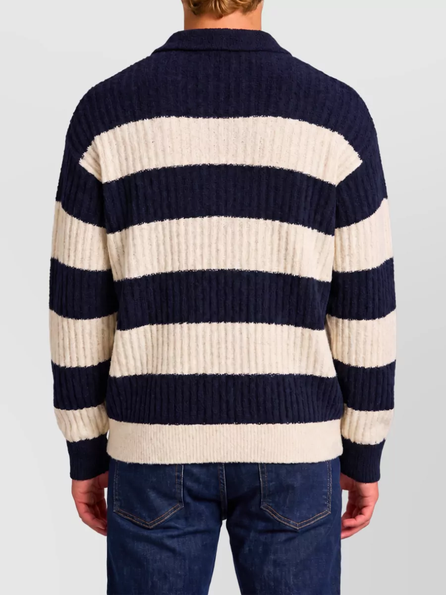 Roberto Collina Wool Blend Ribbed Striped Long-Sleeve Polo Shirt