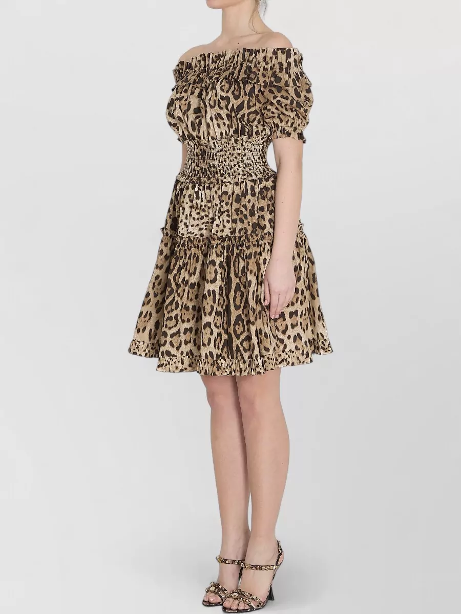 Dolce&Gabbana Short Leopard Print Poplin Bardot Dress