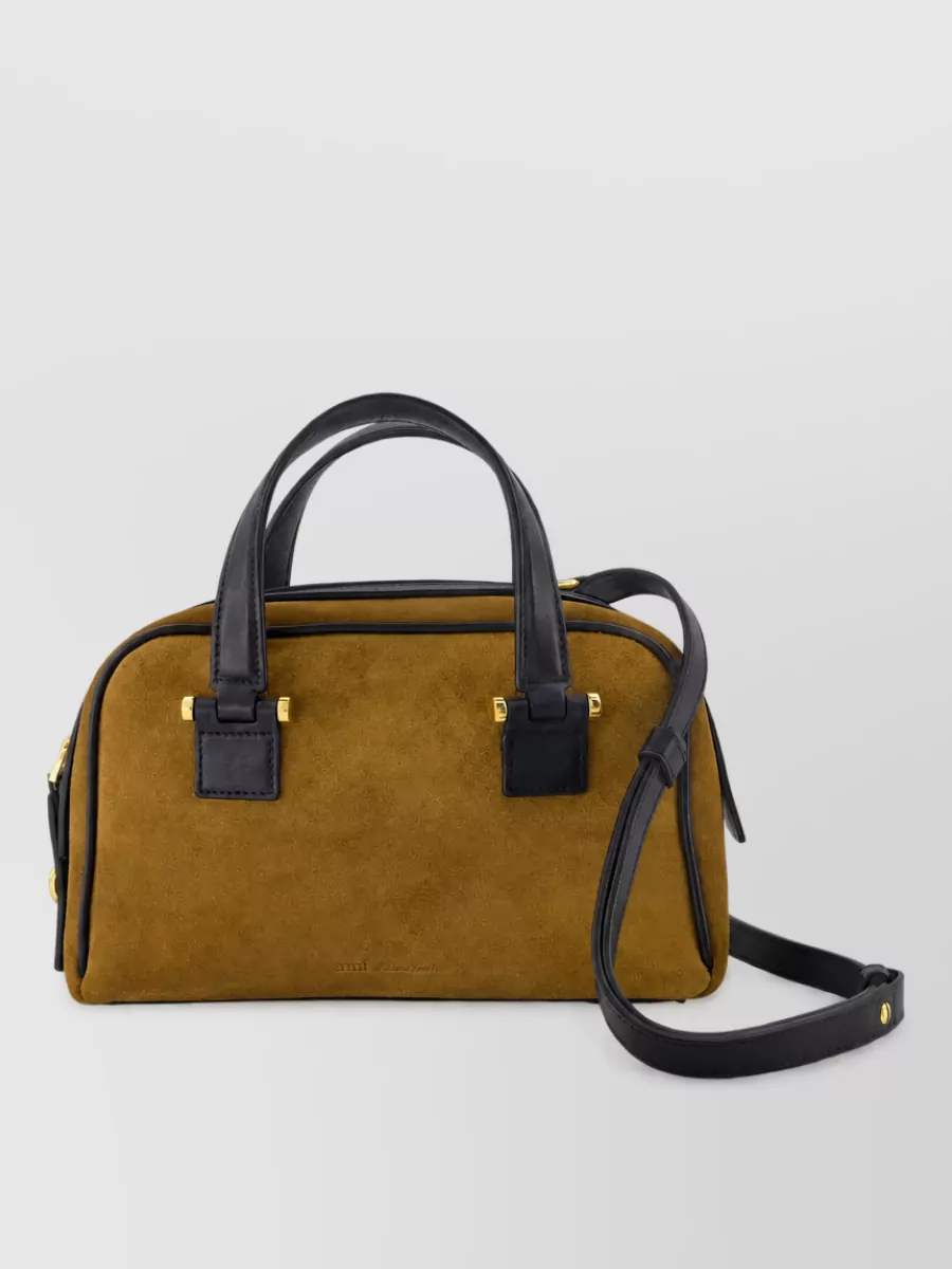 Ami Paris calfskin leather bowling clutch bag