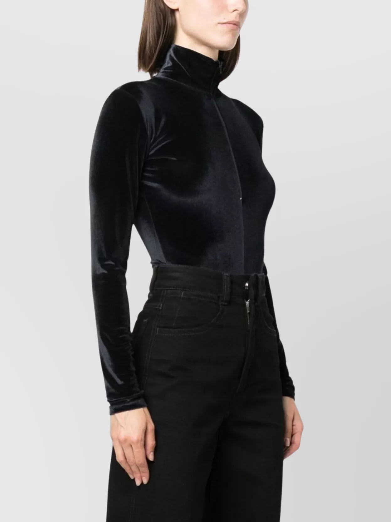 Filippa K Velvet Zip Fitted High Neck Body