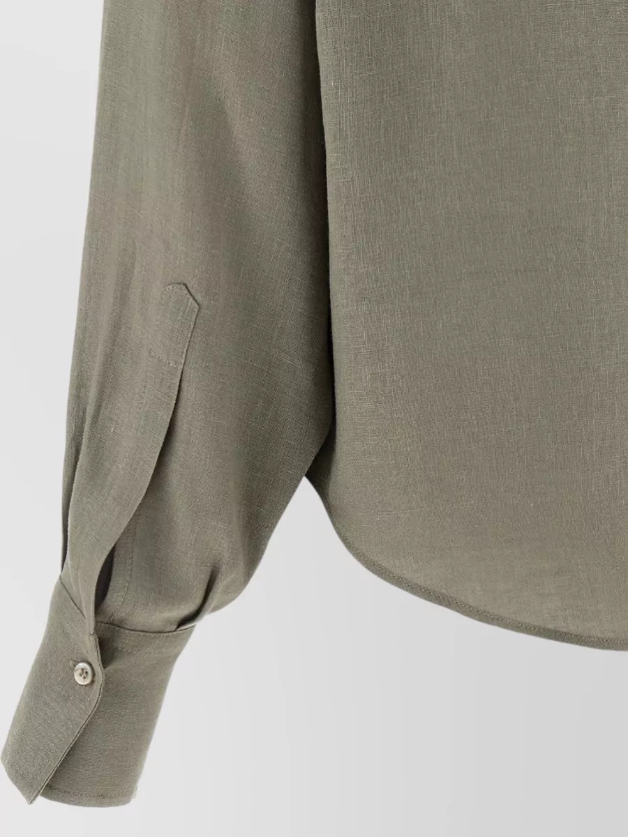 Brunello Cucinelli Linen Sequin-Embroidered Collar Shirt