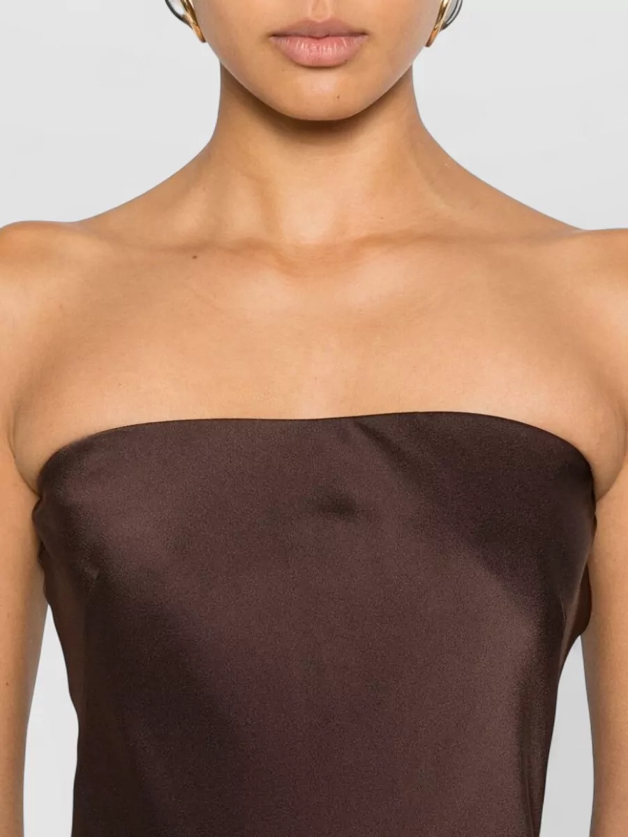 Forte Forte Strapless Satin Floor Length Dress Side Slit