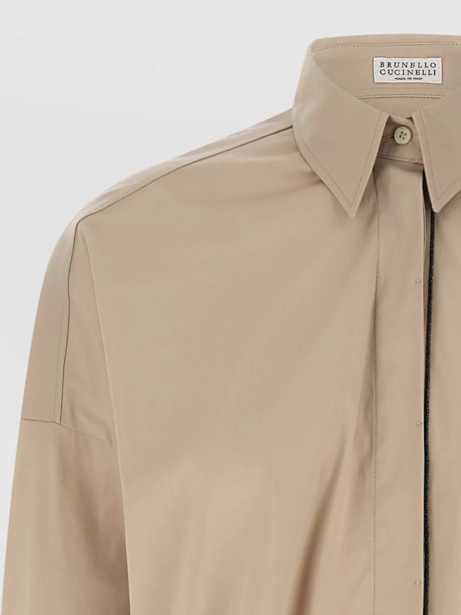 Brunello Cucinelli Shirt Collar Shiny Trim High Low Hem