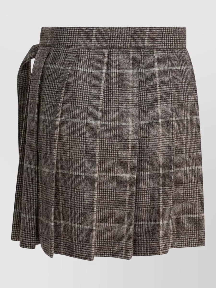 Brunello Cucinelli Stylish Check Pattern Skirt With Belt Detail