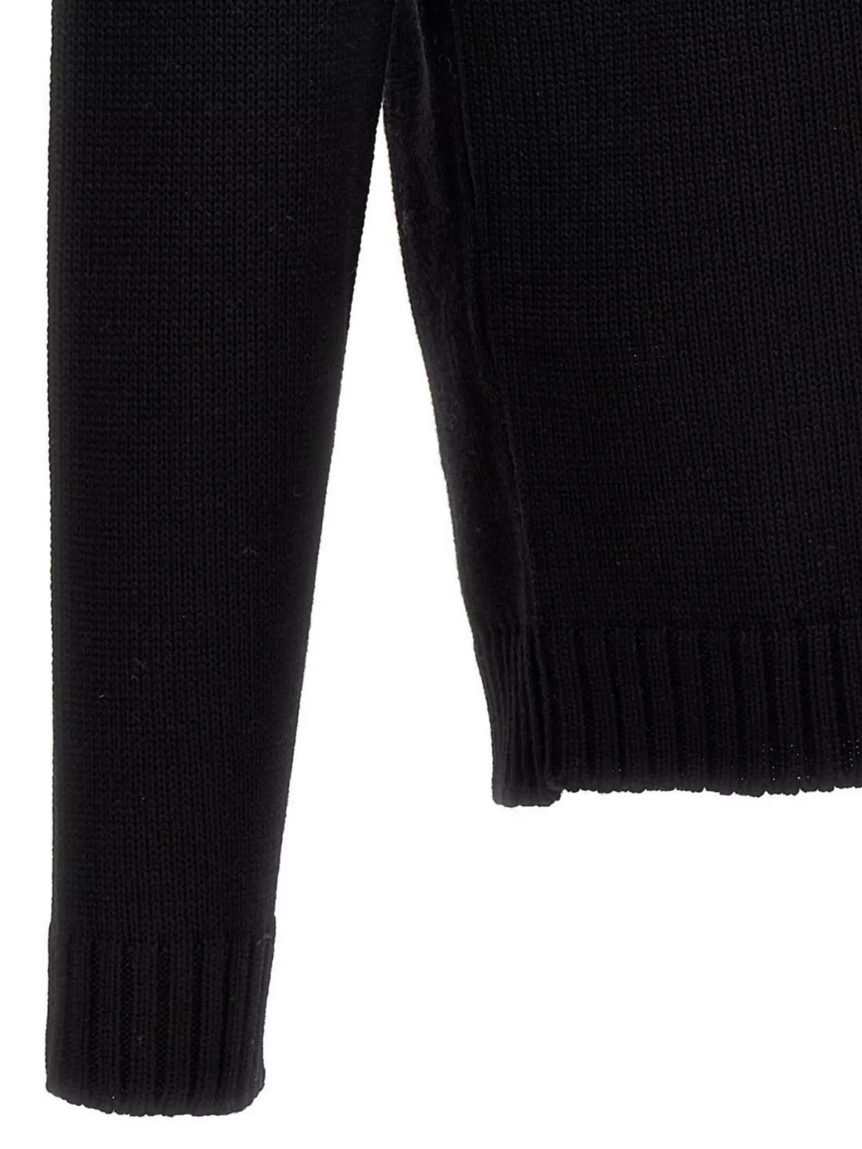 Zanone Fitted Black Wool Turtleneck Sweater With Long Cuffed Sleeves In Black