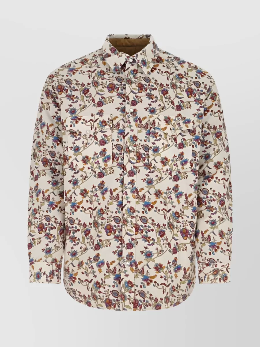 Shop Isabel Marant Floral Print Shirt Jacket In Cream