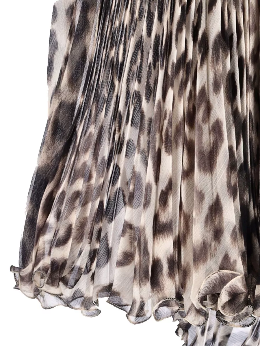 Ermanno Scervino Animal Print Pleated Midi Skirt Elastic Waistband