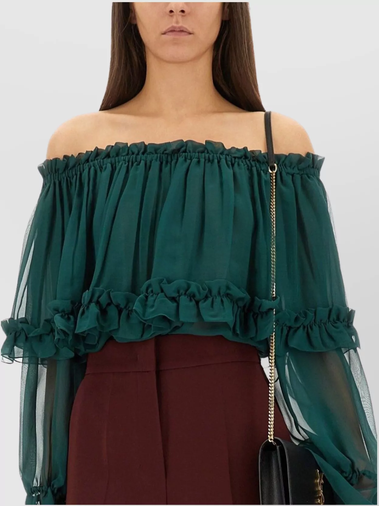 Saint Laurent Off The Shoulder Long Sleeve Top
