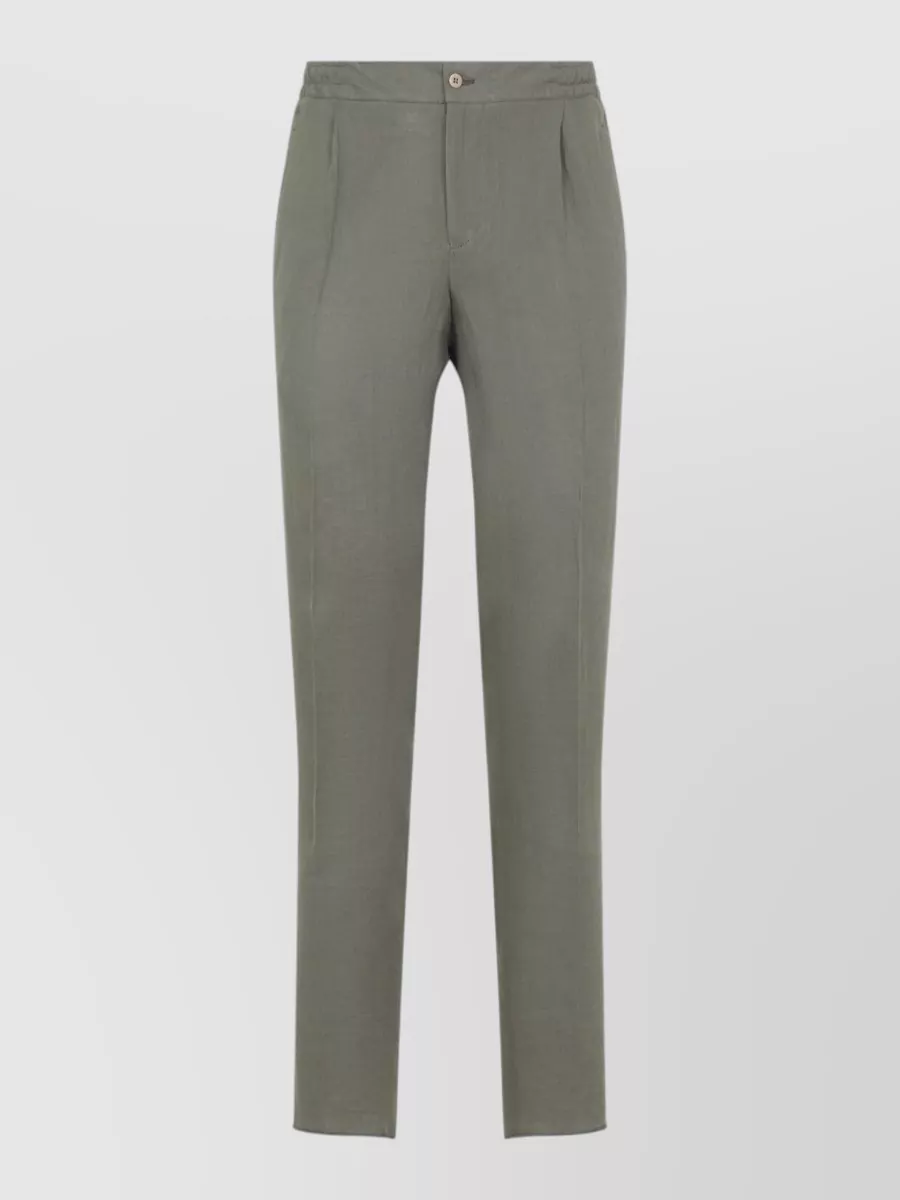 Kiton Linen Trousers Mid Rise Straight Leg In Green