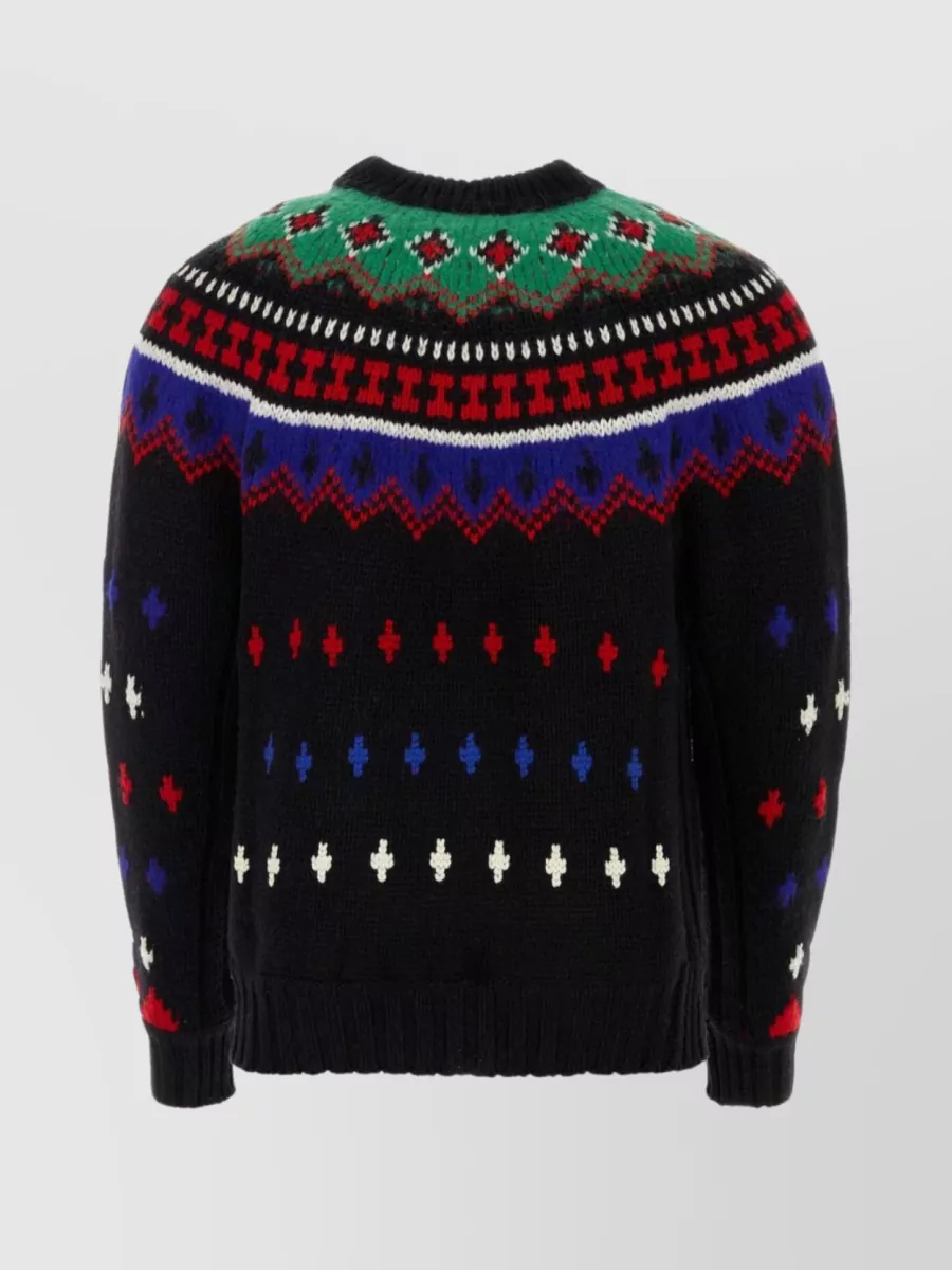 Shop Moncler Crew Neck Embroidered Tricot Sweater In Black