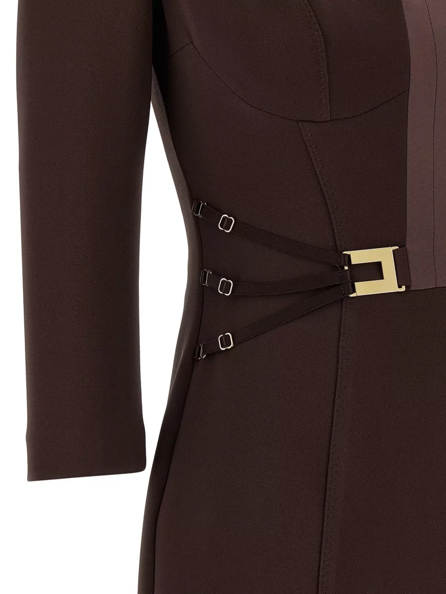 Elisabetta Franchi Logo Dress Elastic Bands Structured Shoulders