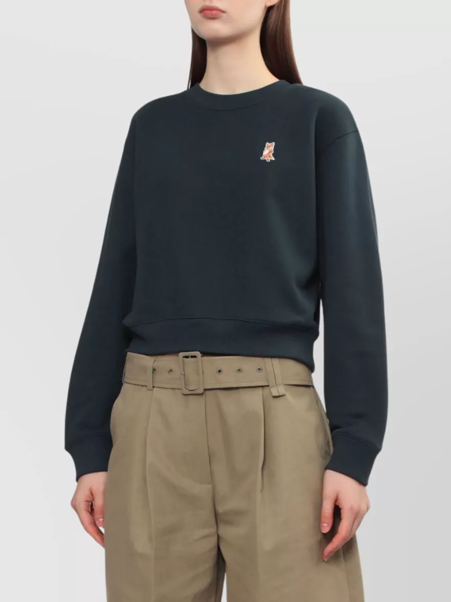 Maison Kitsuné Cropped Sweatshirt With Crew Neck And Long Sleeves