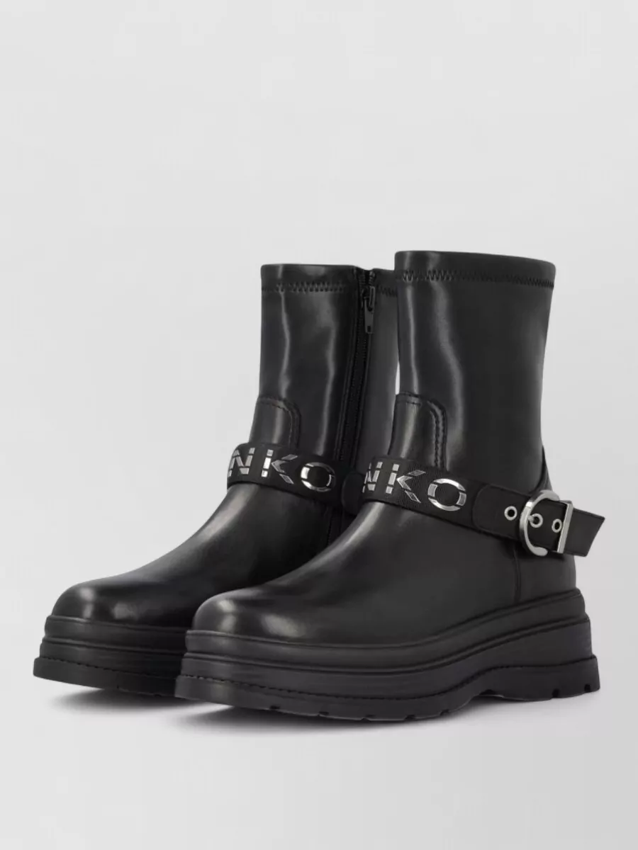 Pinko Ankle Boots With Silver Buckle And Sturdy Sole In Black