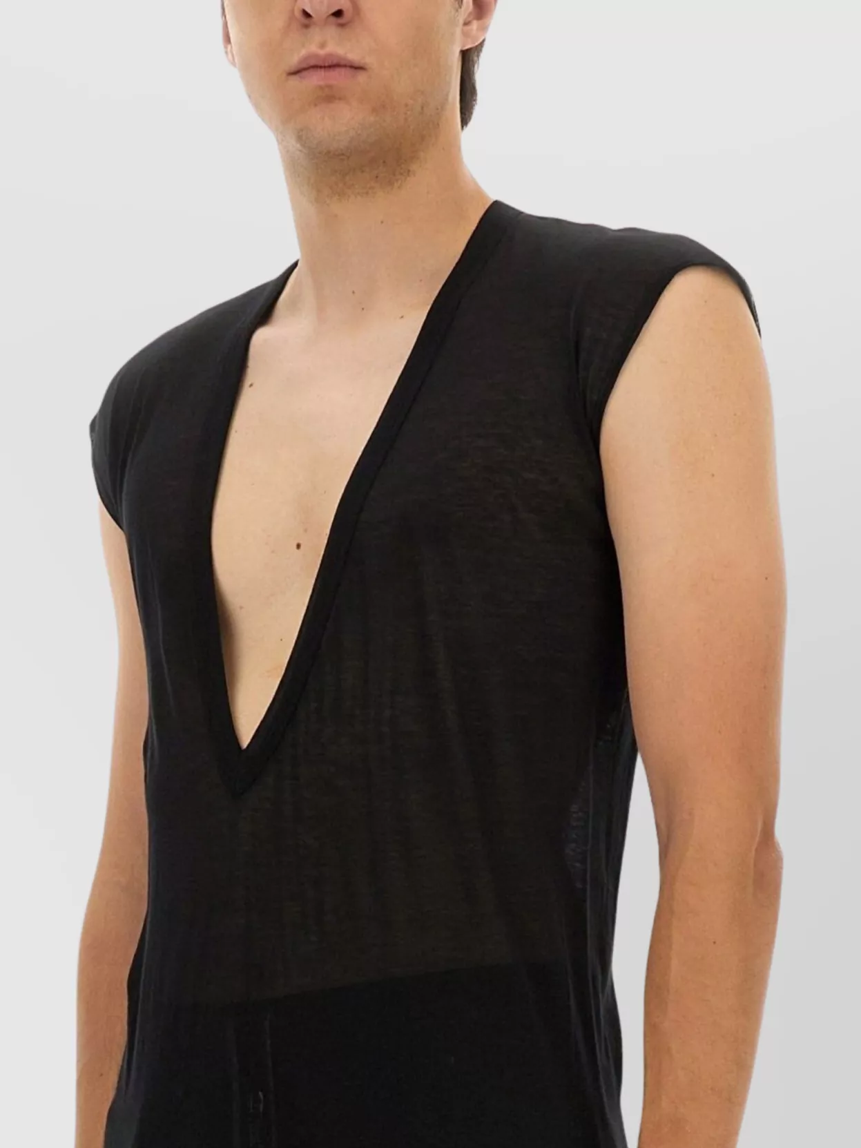 Rick Owens "Dylan" Deep V-Neckline Sleeveless T-Shirt
