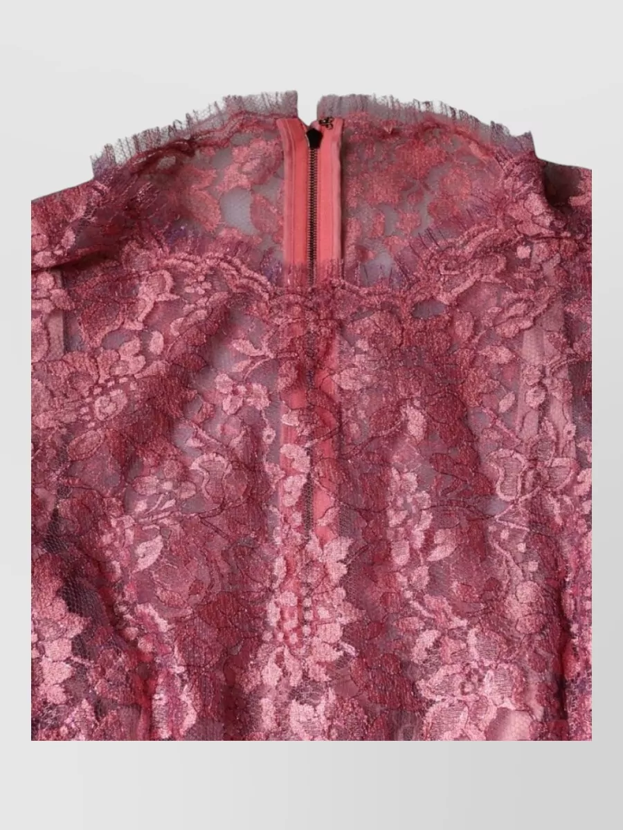 Dolce&Gabbana Floral Lace Long-Sleeve Round-Neck Midi Dress