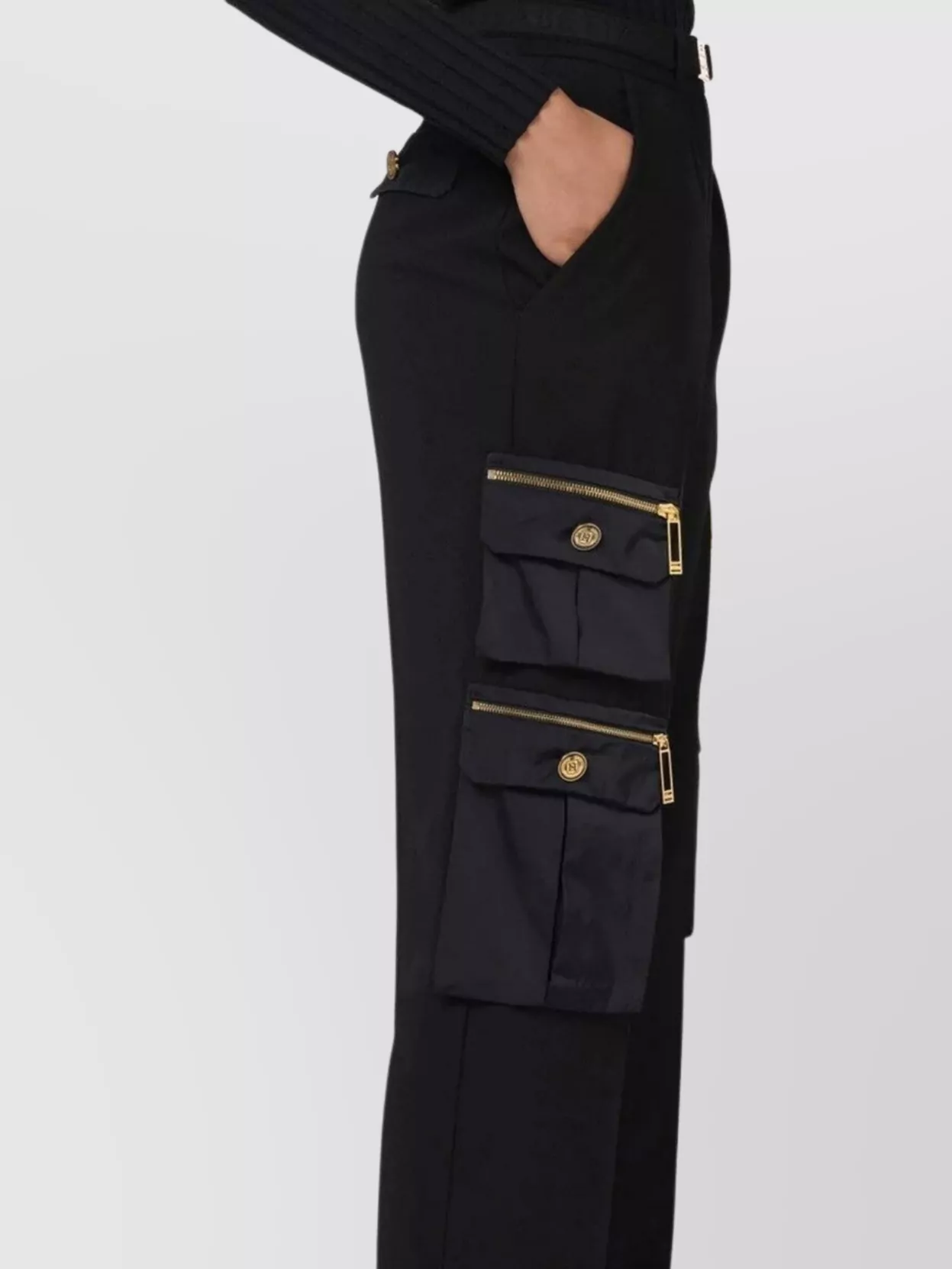 Elisabetta Franchi High Waist Wide Leg Trousers With Cargo Pockets