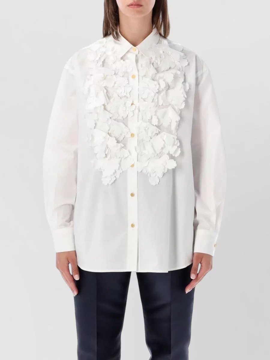 Alberta Ferretti cotton floral-appliqué long-sleeve shirt