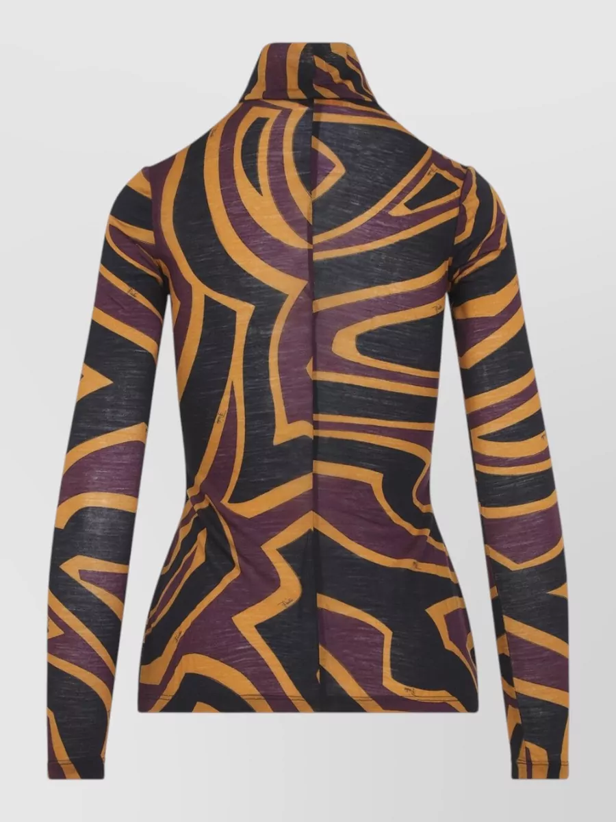 Pucci Virgin Wool Printed Turtleneck Long-Sleeve Top