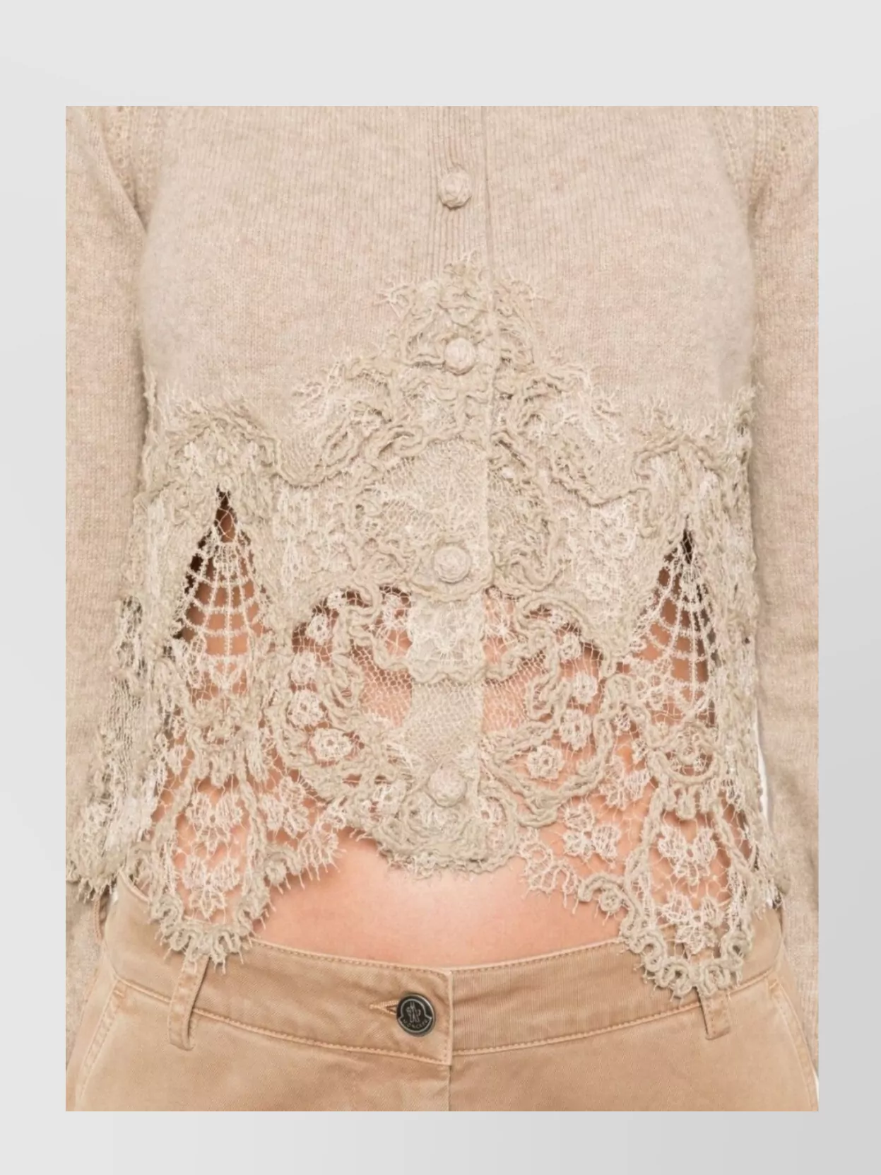 Ermanno Scervino Cropped Cashmere Cardigan Lace Trim
