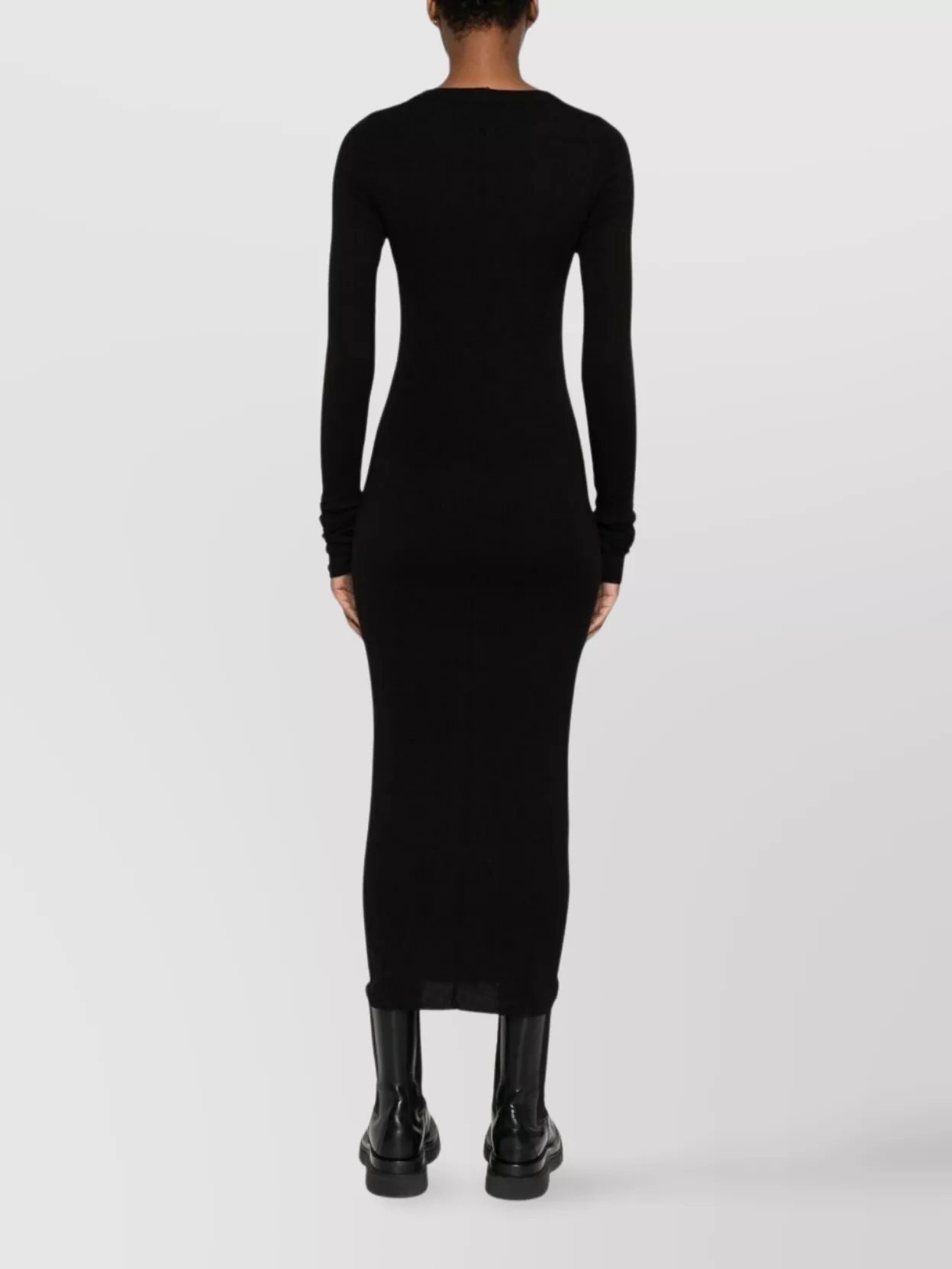 Rick Owens Midi Dress With Long Sleeves And Crew Neck
