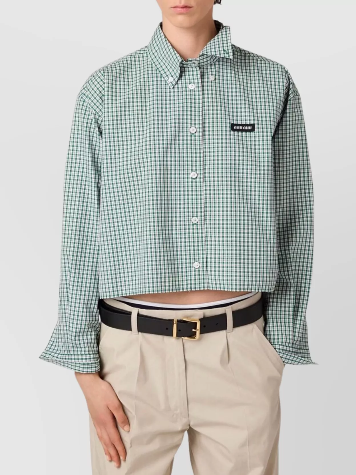 Miu Miu Checkered Collared Cropped Top