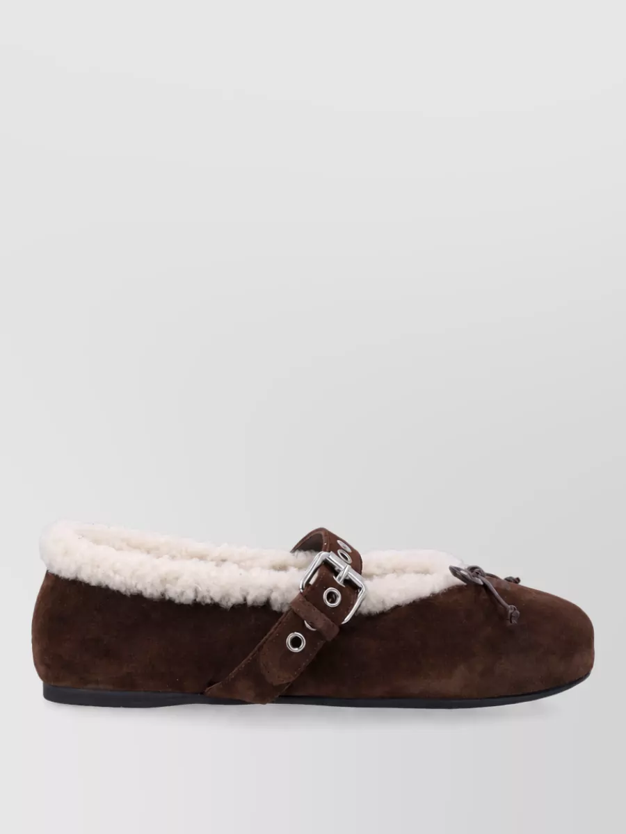 Miu Miu Leather Shearling Ballerina Flats
