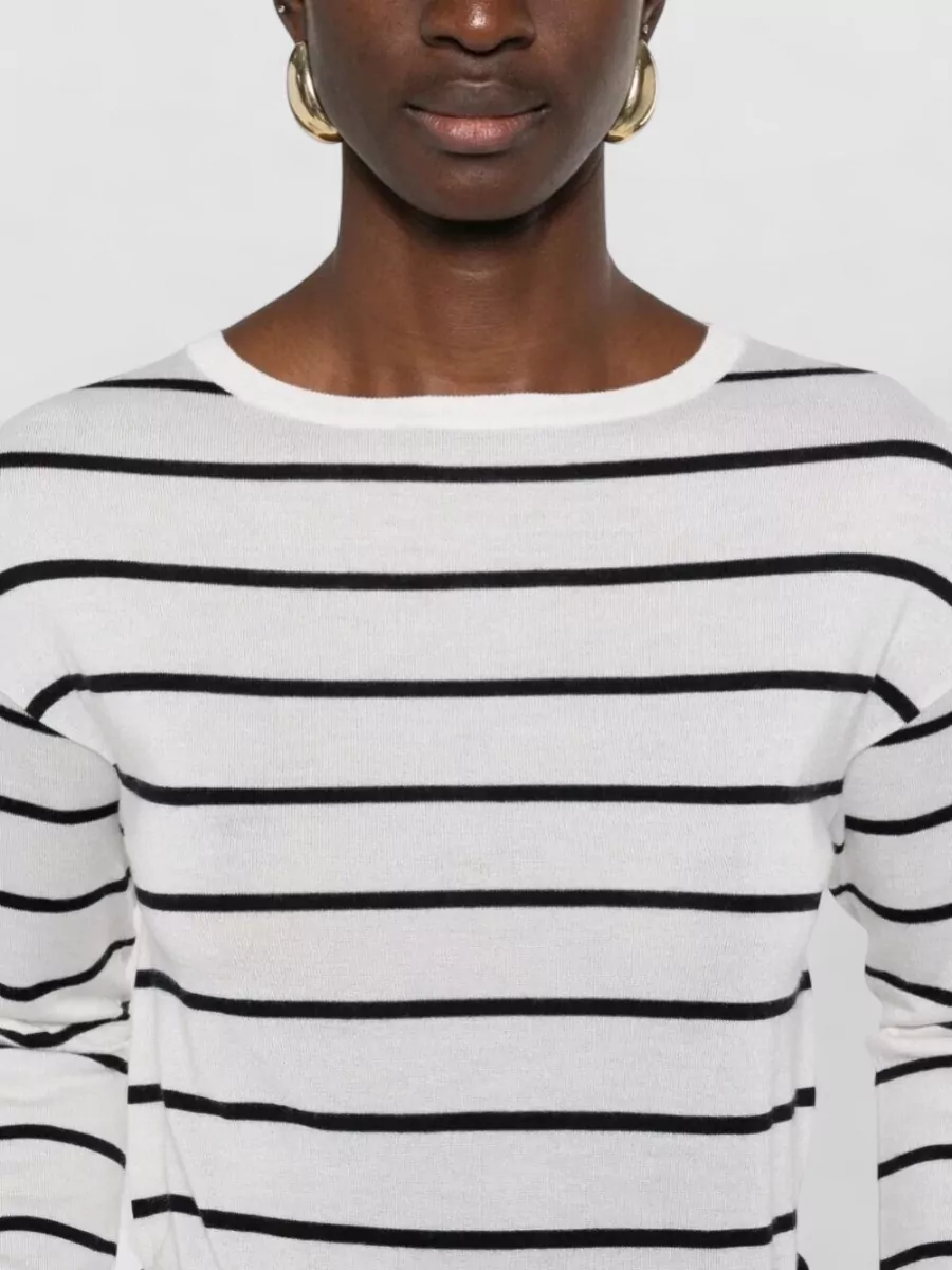 Max Mara Silk Cashmere Striped Crew Neck Sweater