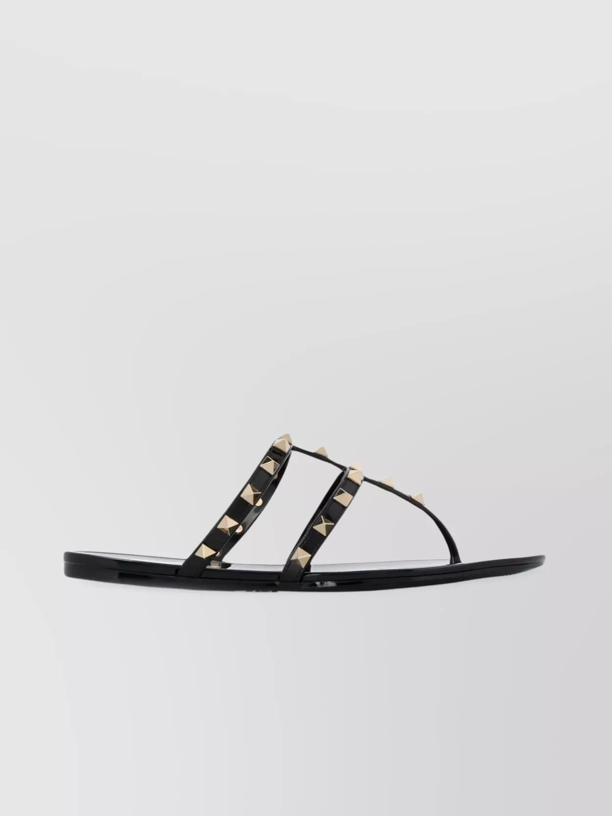 Shop Valentino Glossy Studded Strappy Open Toe Sandals In Black