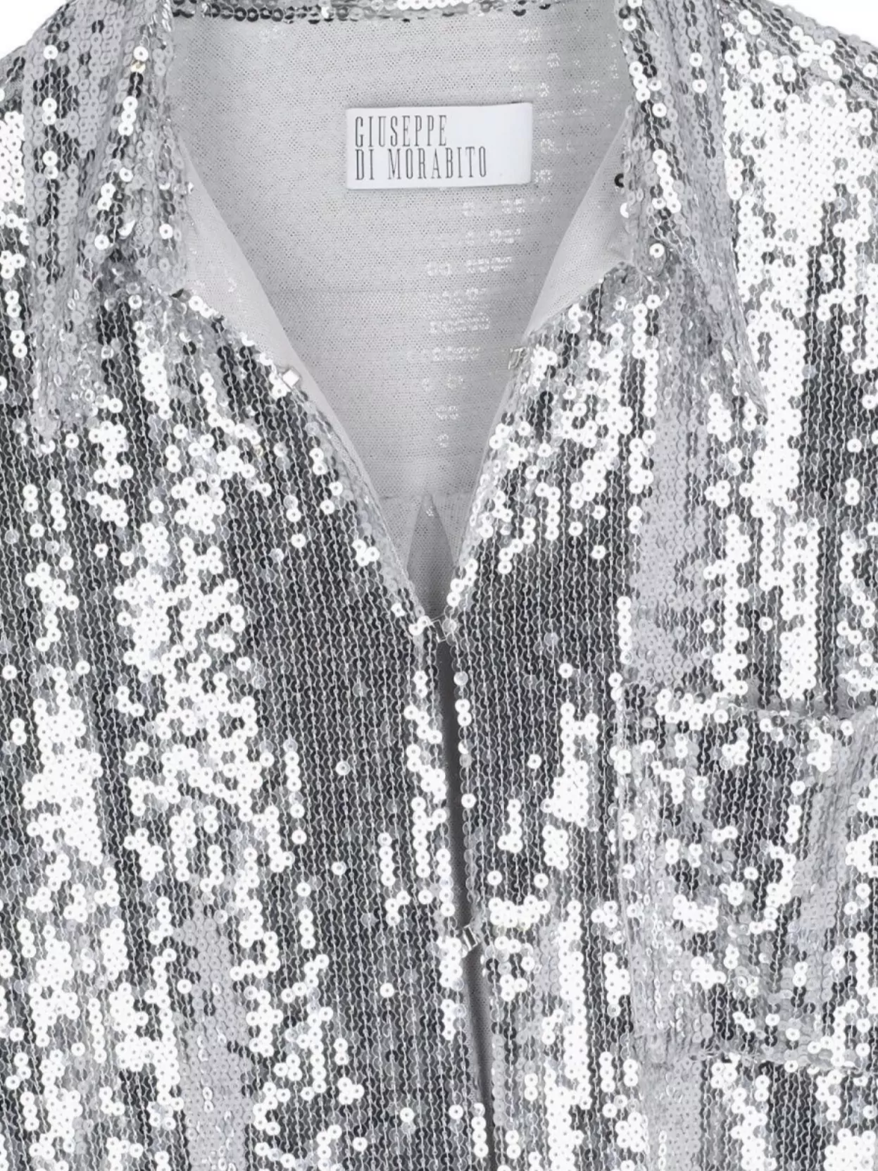 Giuseppe Di Morabito Sequin Embellished Collared Neck Long Sleeves Top In Grey