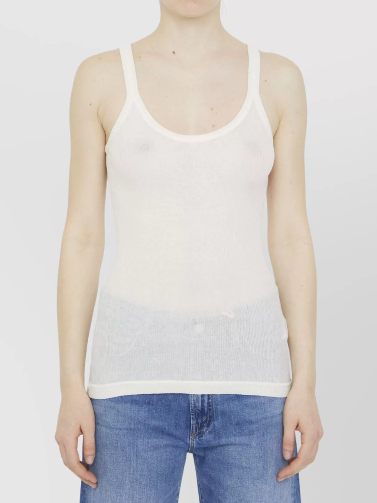 Bottega Veneta Ribbed Cotton Sleeveless Slim Fit Top In White