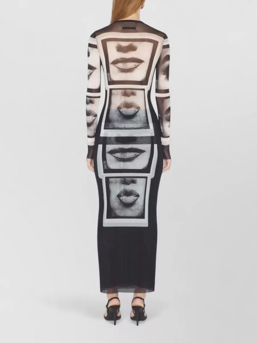 Jean Paul Gaultier Mesh Longsleeve Top Eyes And Lips