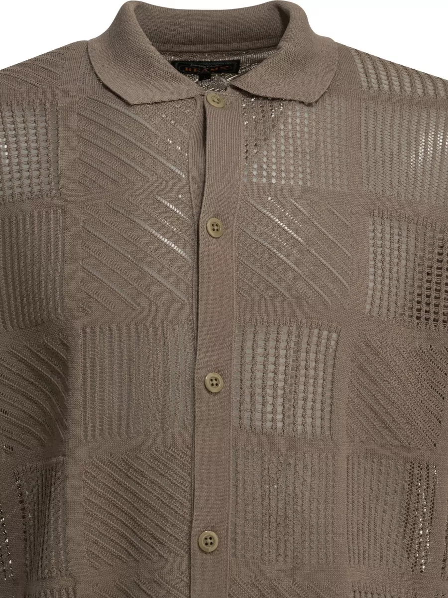 Beams Plus Textured Knit Polo Shirt
