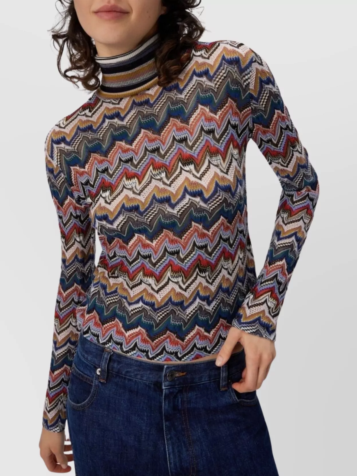 Missoni Chevron Pattern Turtleneck Fitted Sweater