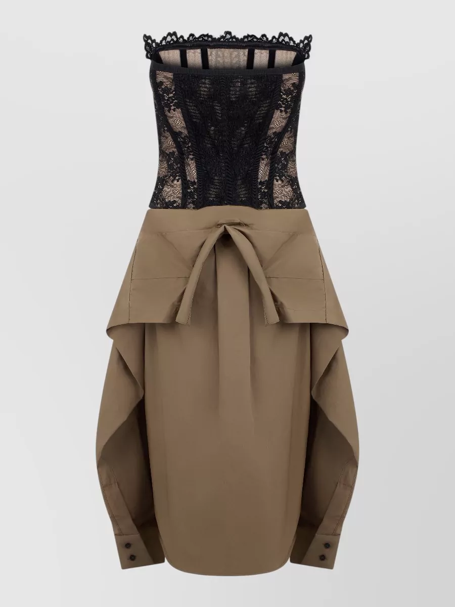 Giuseppe Di Morabito Lace Top Mini Dress Bow Detail In Brown