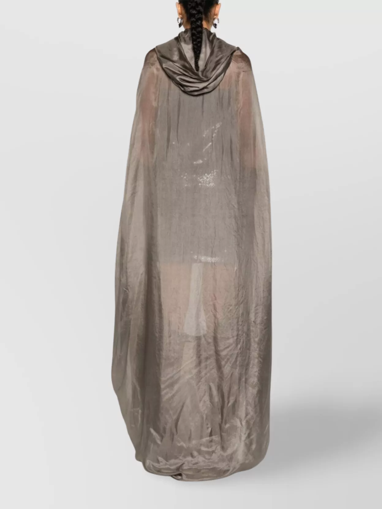 Rick Owens Draped Silk Hooded Coat Floor-Length
