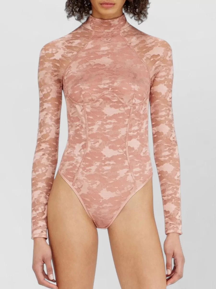 Diesel Lace Mock Neck Long-Sleeve Bodysuit