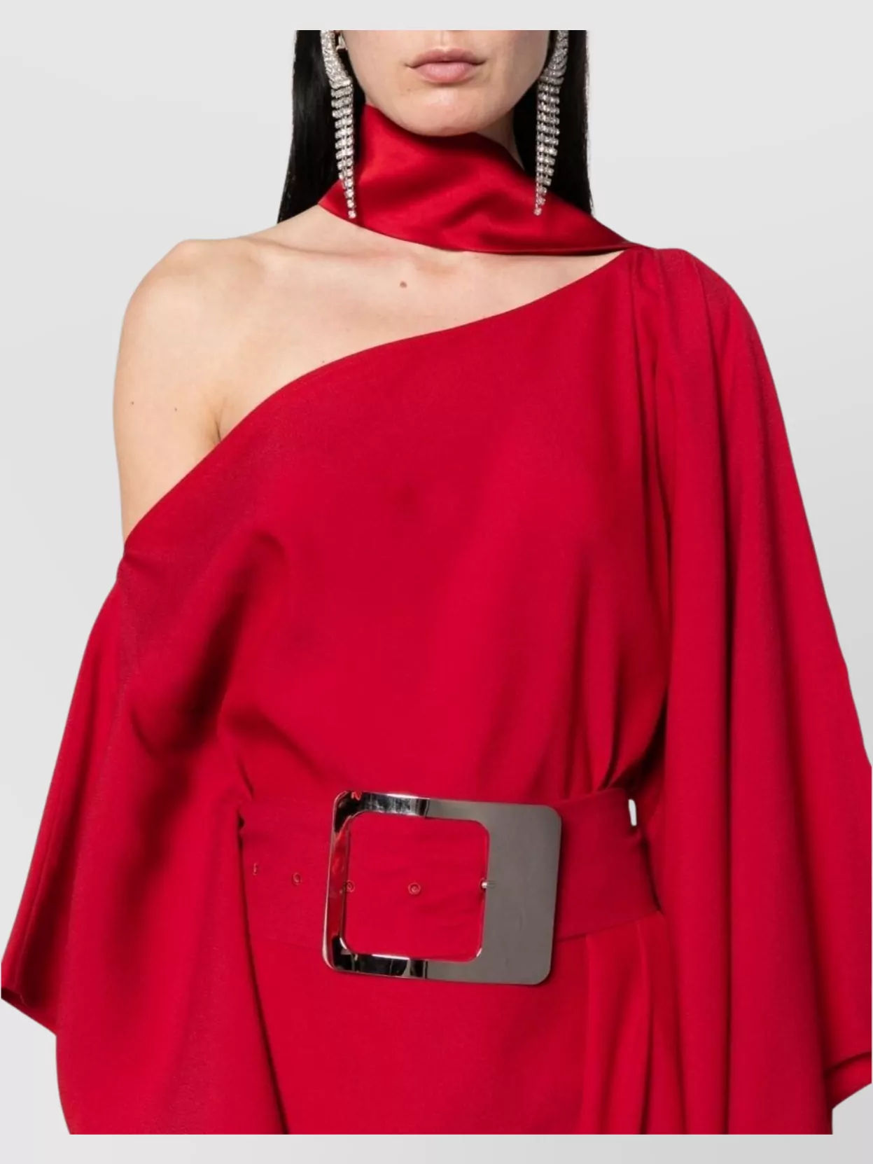 Taller Marmo Draped One Shoulder Long Dress With Sash Detail
