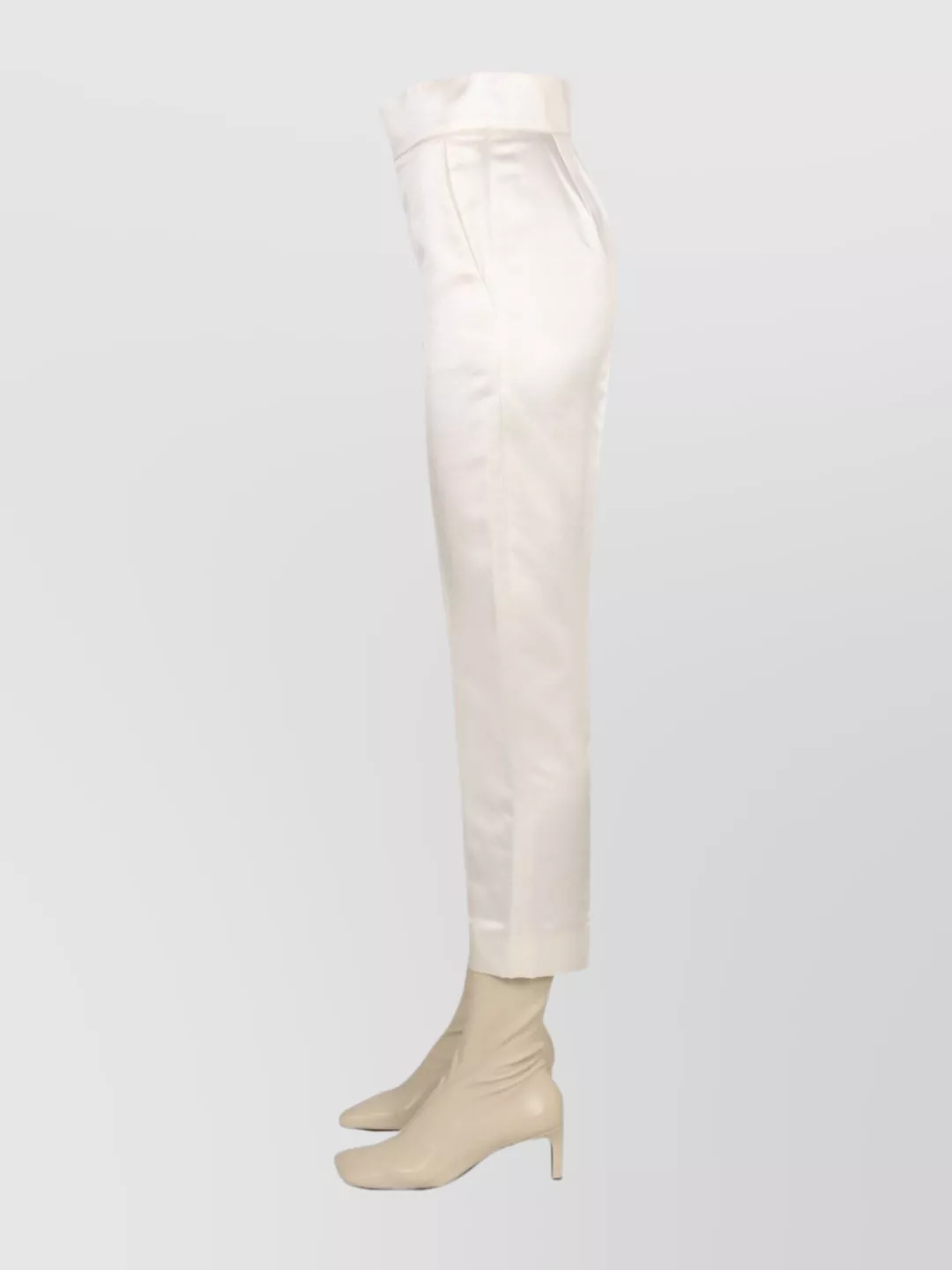 Max Mara Satin High Waist Cropped Trousers In White