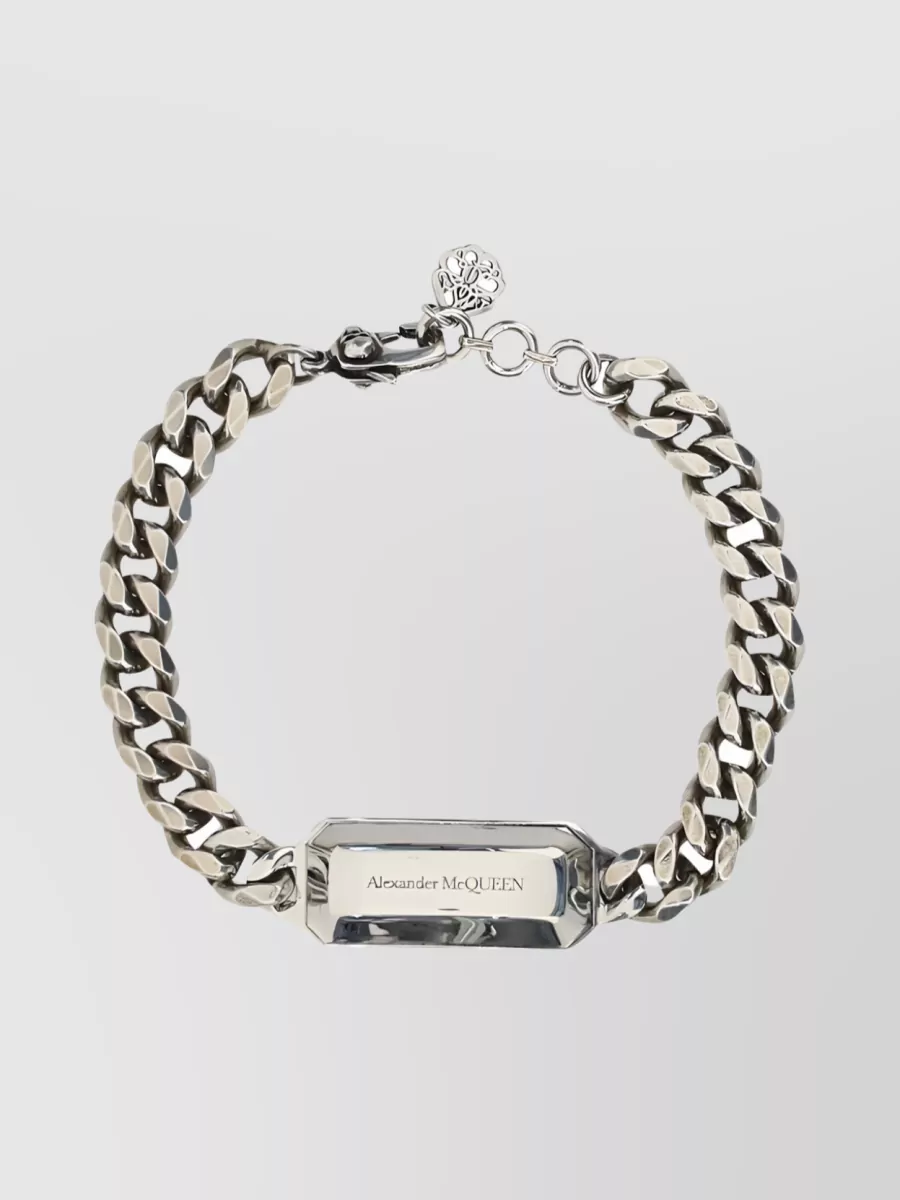 Shop Alexander Mcqueen Silver-tone Chain-link Medallion Logo Bracelet In Cream