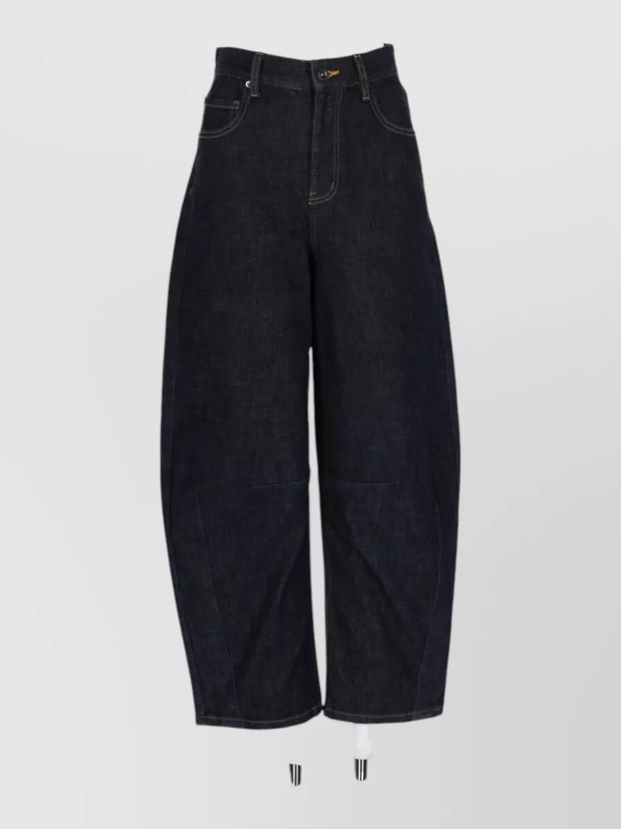 Self-Portrait denim straight-leg wide-leg trousers